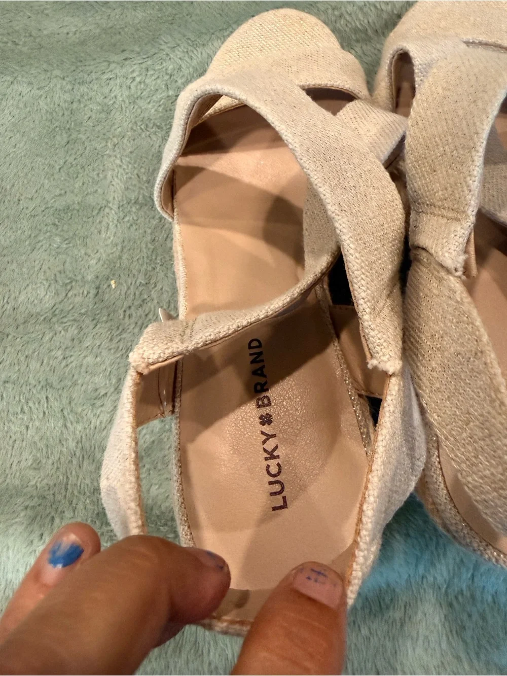 Lucky Brand Cliesa Espadrille Wedge Sandals Women’s 9.5 Beige Shimmer Slip On